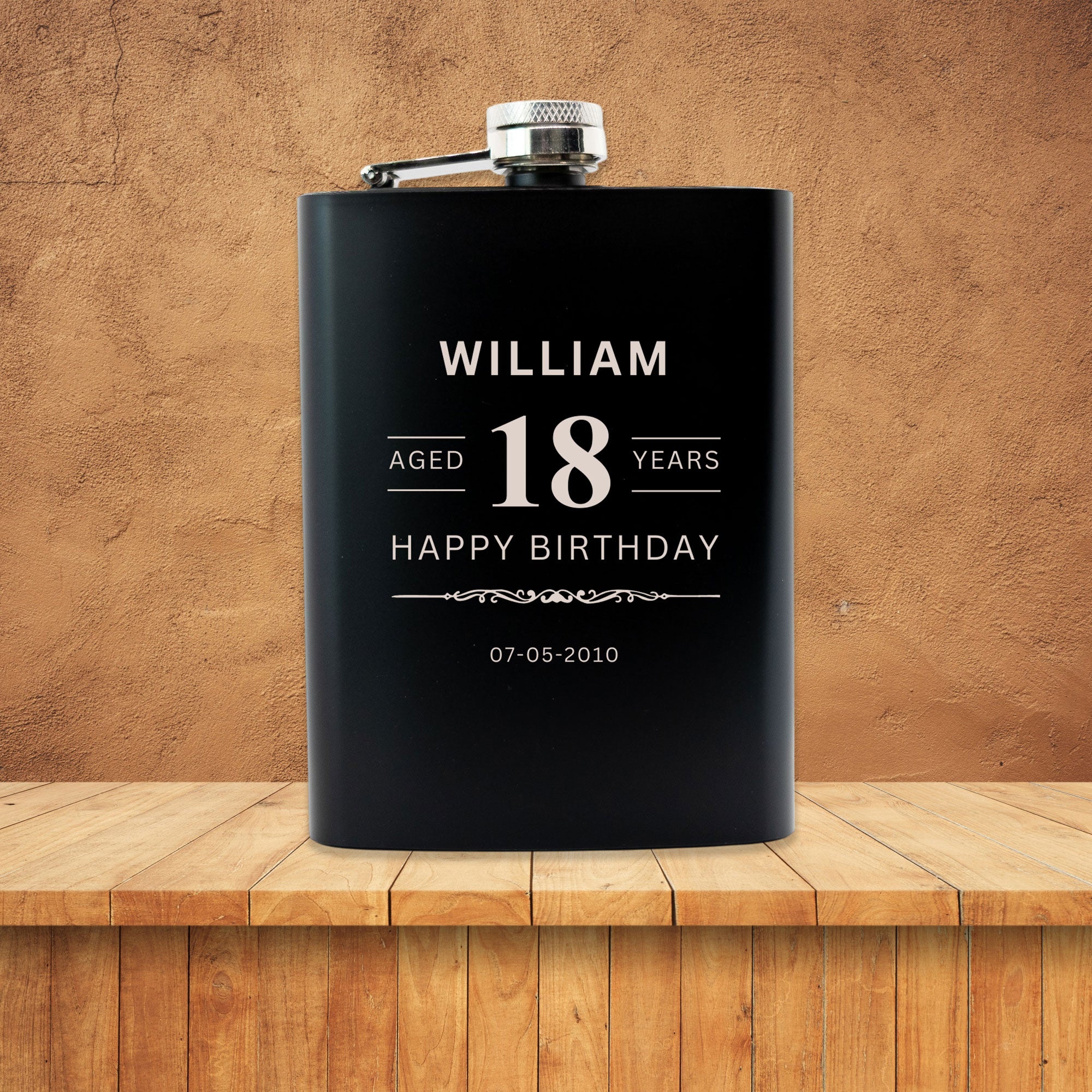 18th Birthday Hip Flask Gift Set Whiskey Label Themed