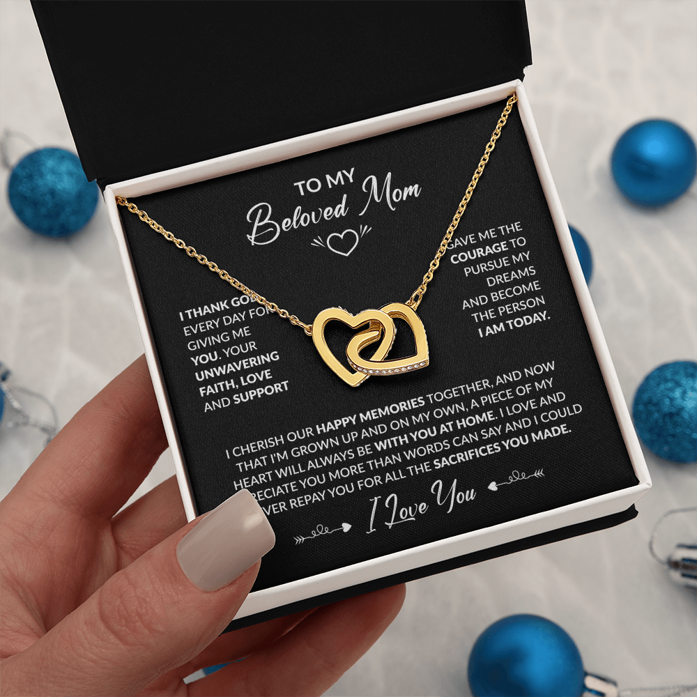 To My Beloved Mom Beautiful Interlocking Heart Gift Boxed
