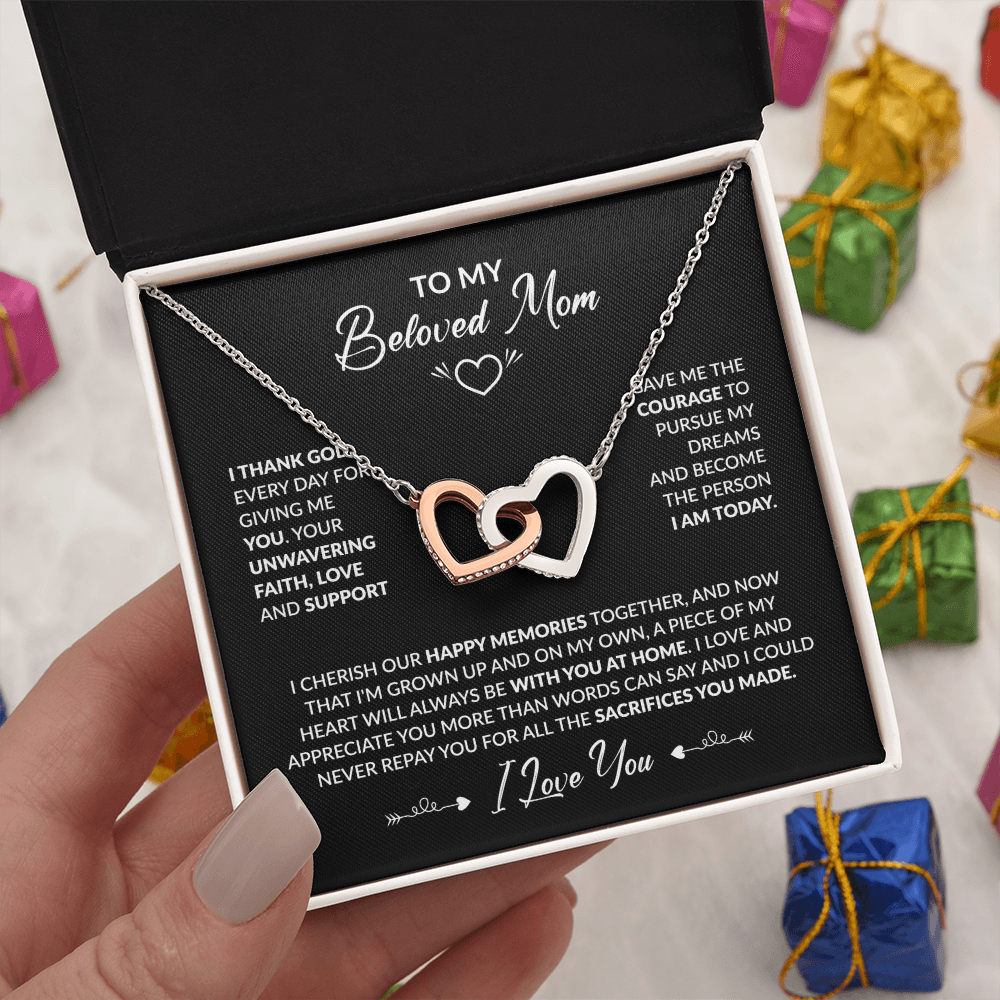 To My Beloved Mom Beautiful Interlocking Heart Gift Boxed