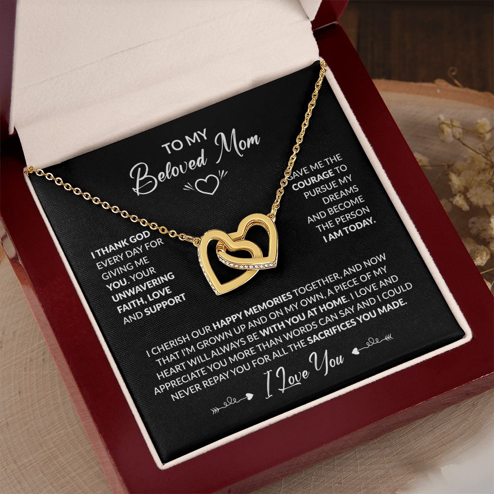 To My Beloved Mom Beautiful Interlocking Heart Gift Boxed