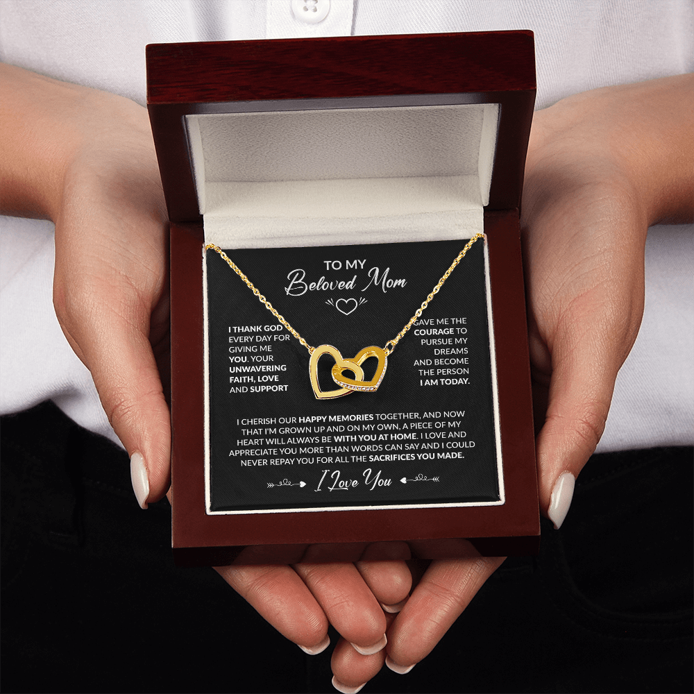 To My Beloved Mom Beautiful Interlocking Heart Gift Boxed