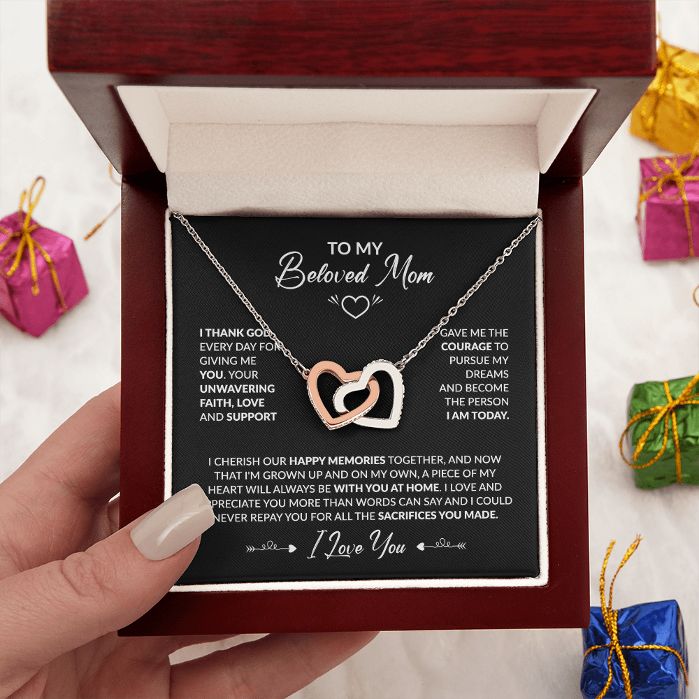 To My Beloved Mom Beautiful Interlocking Heart Gift Boxed