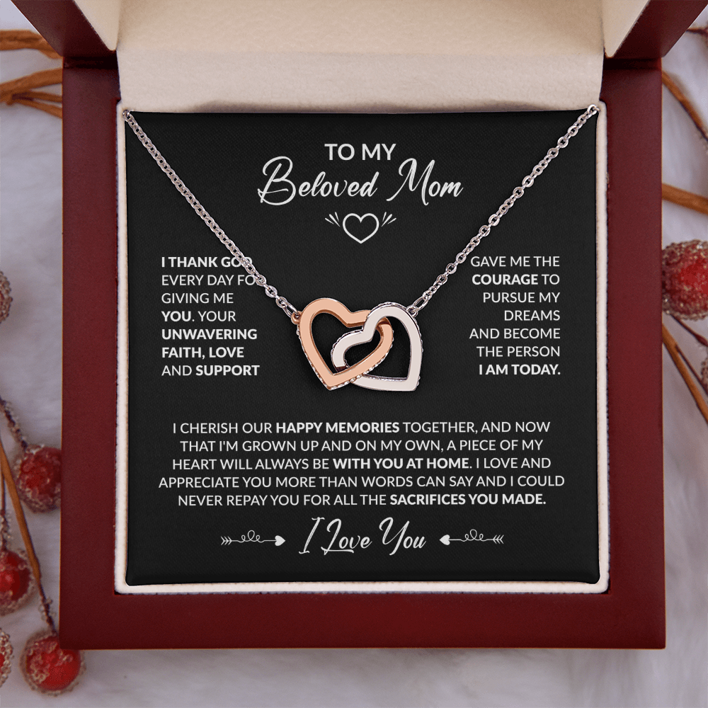 To My Beloved Mom Beautiful Interlocking Heart Gift Boxed