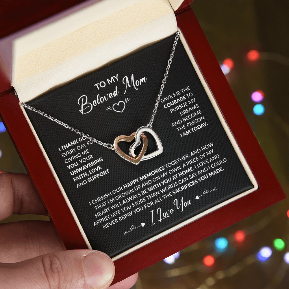 To My Beloved Mom Beautiful Interlocking Heart Gift Boxed