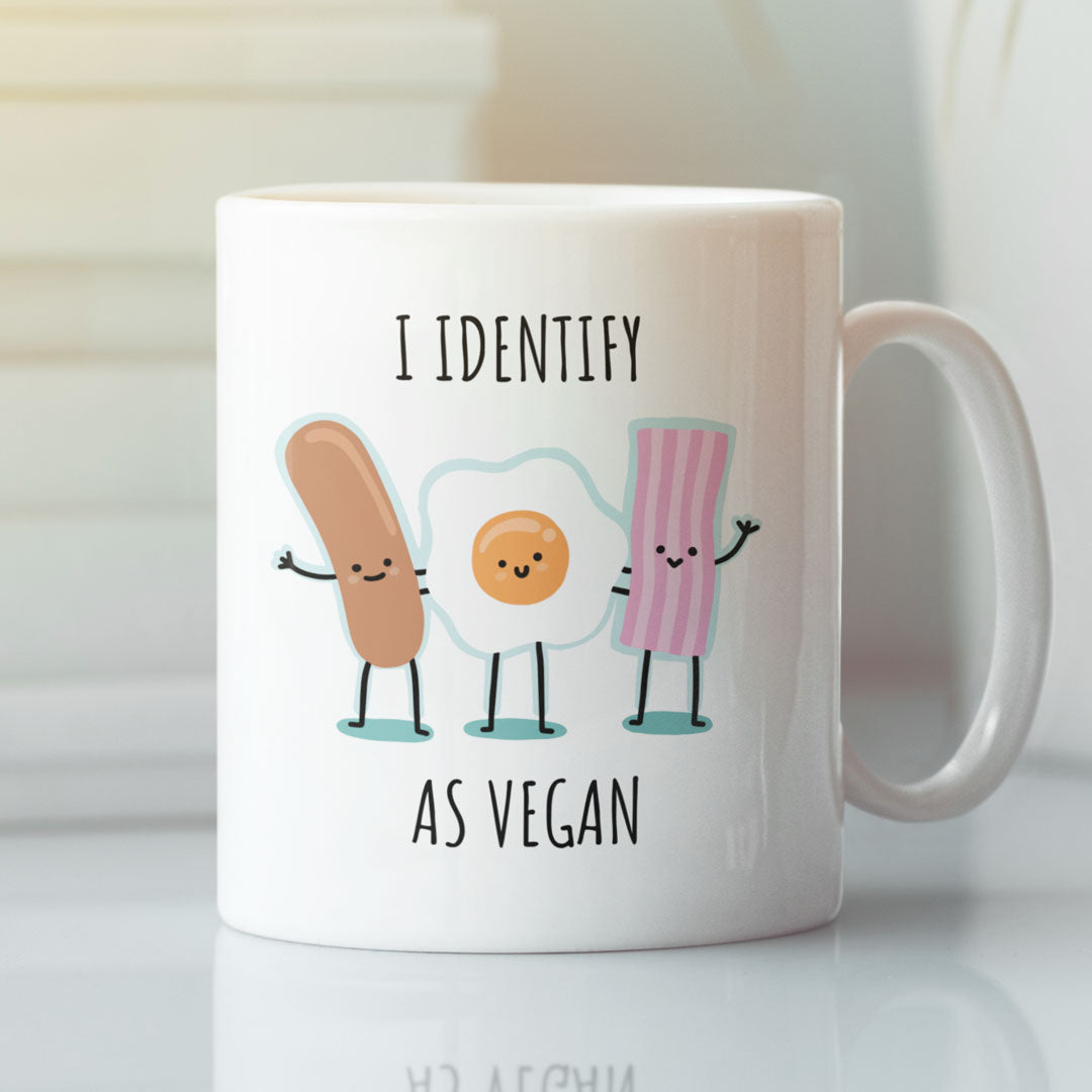 I Identify As Vegan - Funny Coffee Gift Mug For Your Vegan Friends & Familly - Perfect For Birthdays / Christmas