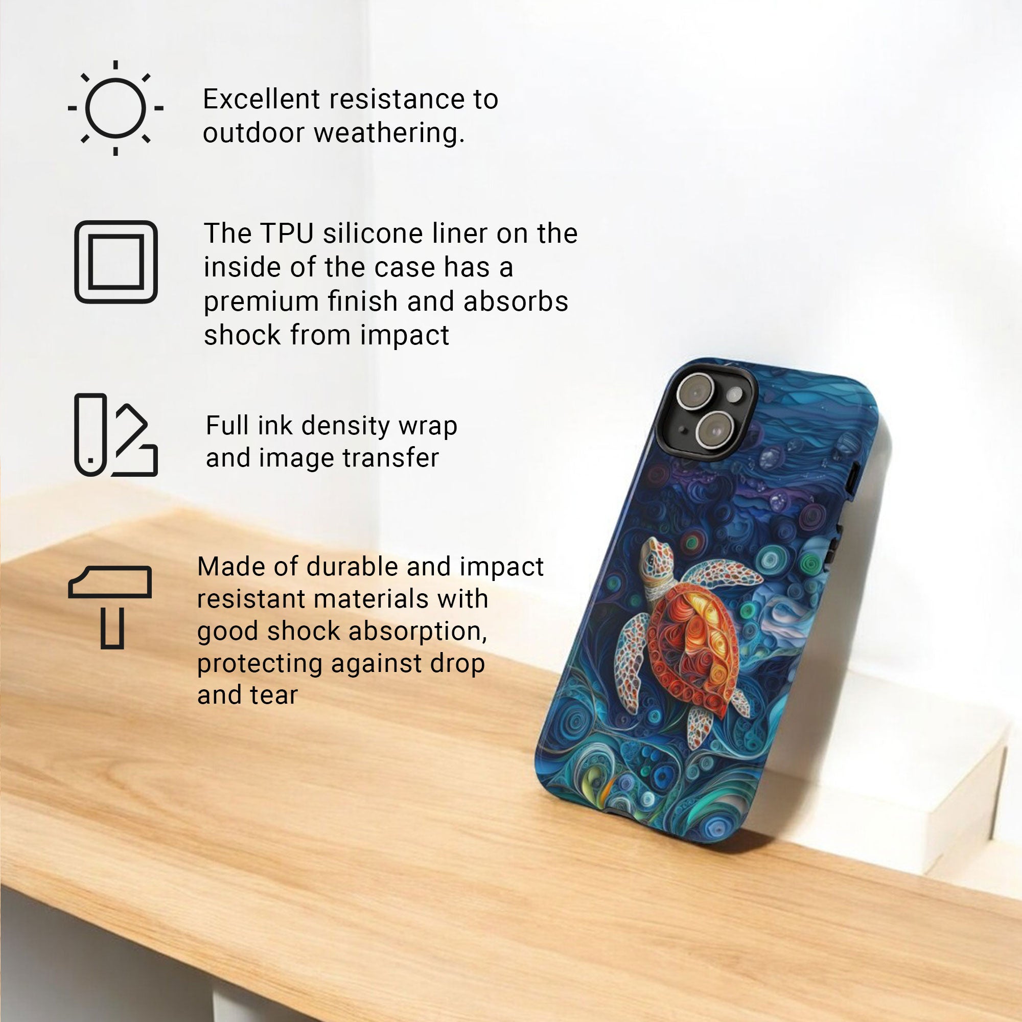 Sea Turtle Phone Case, Paper Quilling Design, Stained Glass Look - Tough Case for iPhone 16 15 14 13 12 11 10 9 8