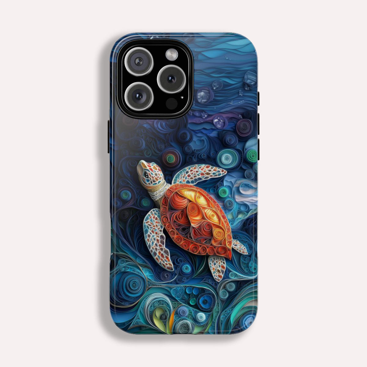 Sea Turtle Phone Case, Paper Quilling Design, Stained Glass Look - Tough Case for iPhone 16 15 14 13 12 11 10 9 8