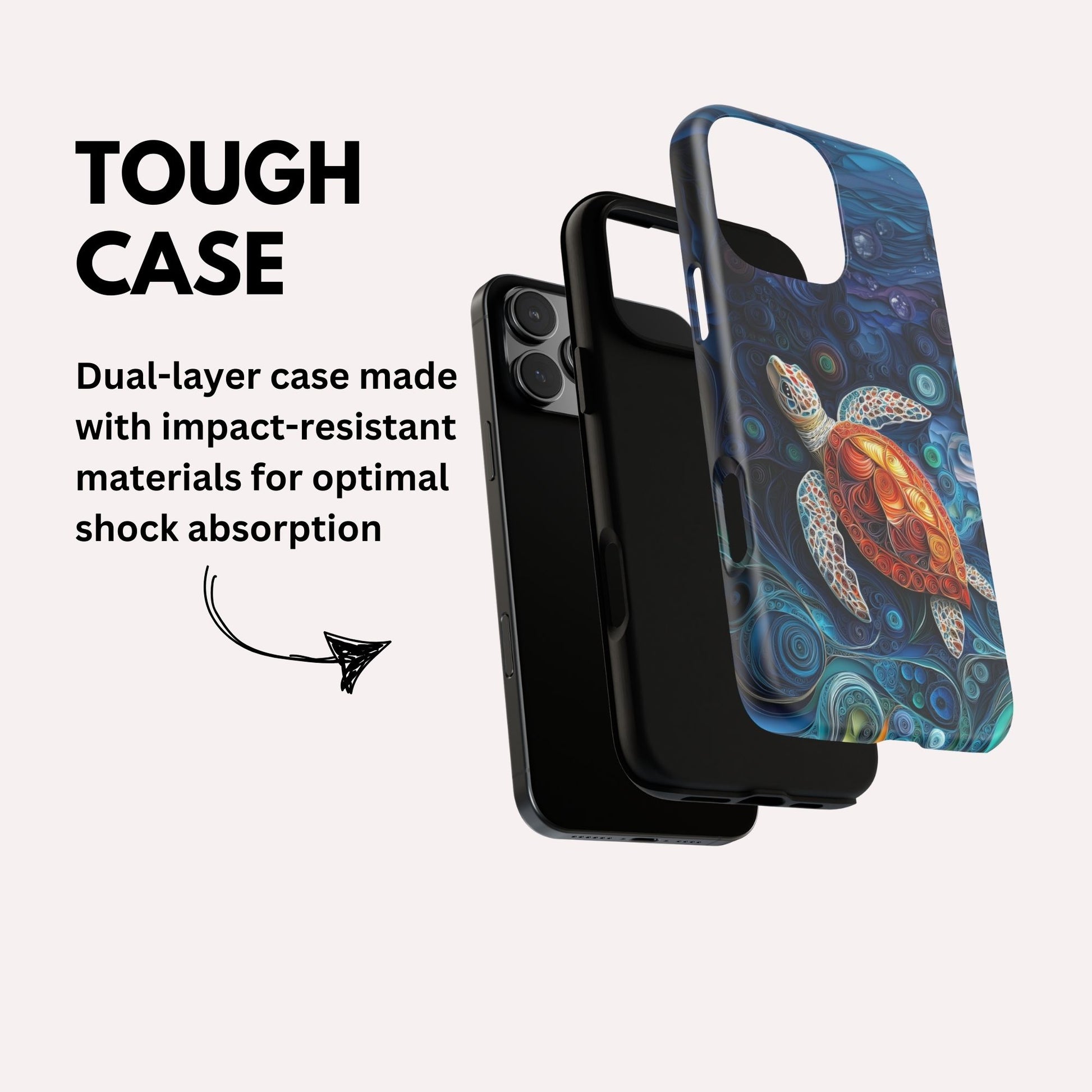 Sea Turtle Phone Case, Paper Quilling Design, Stained Glass Look - Tough Case for iPhone 16 15 14 13 12 11 10 9 8
