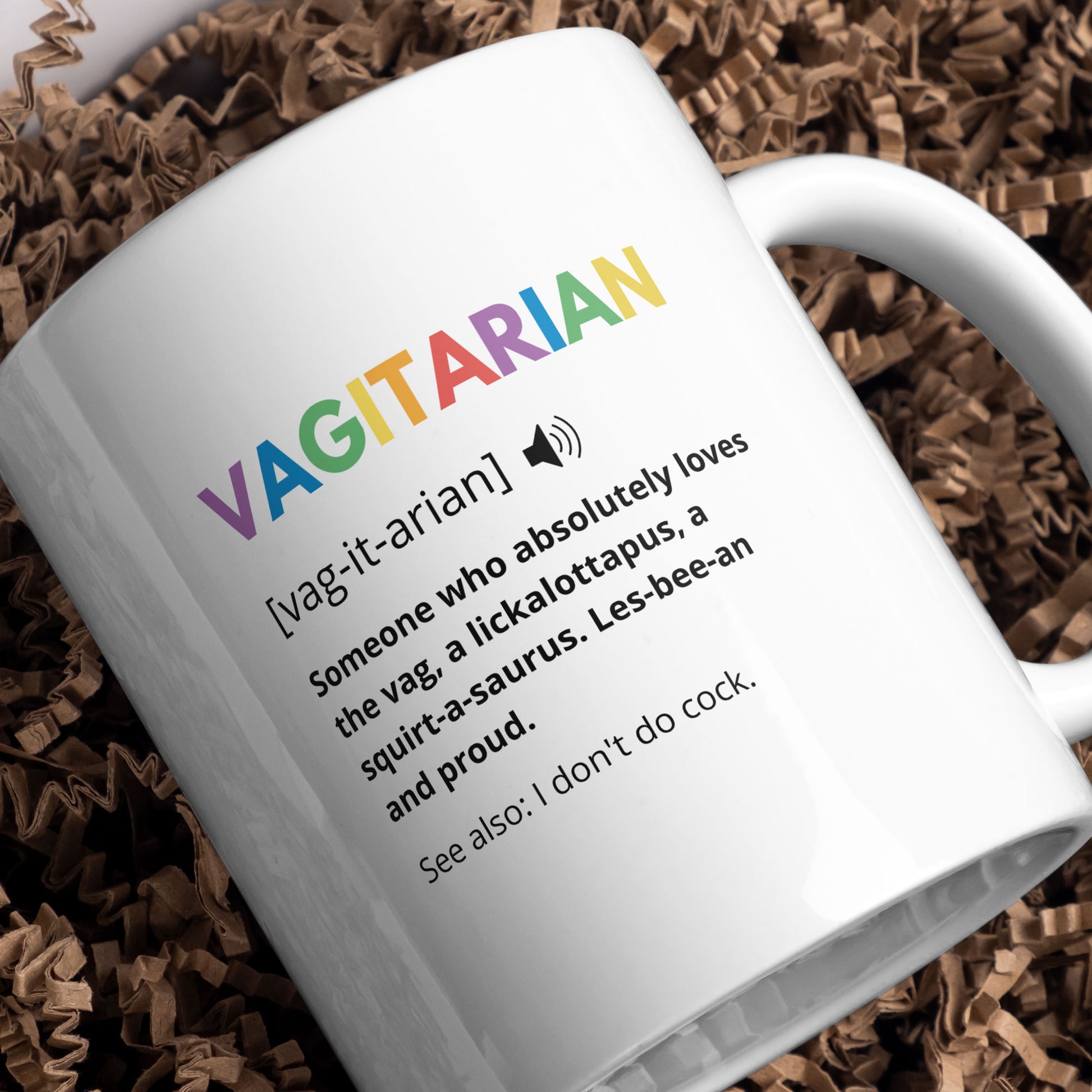 Funny Rude Lesbian Gift Coffee Mug - Vagitarian - Unique Coffee Mugs For Women - Lesbian Gifts - LGBT Christmas Present