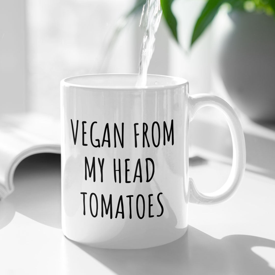 Funny Vegan Coffee Mug - Perfect Gift For Your Vegan Friends & Family - Vegan From My Head Tomatoes